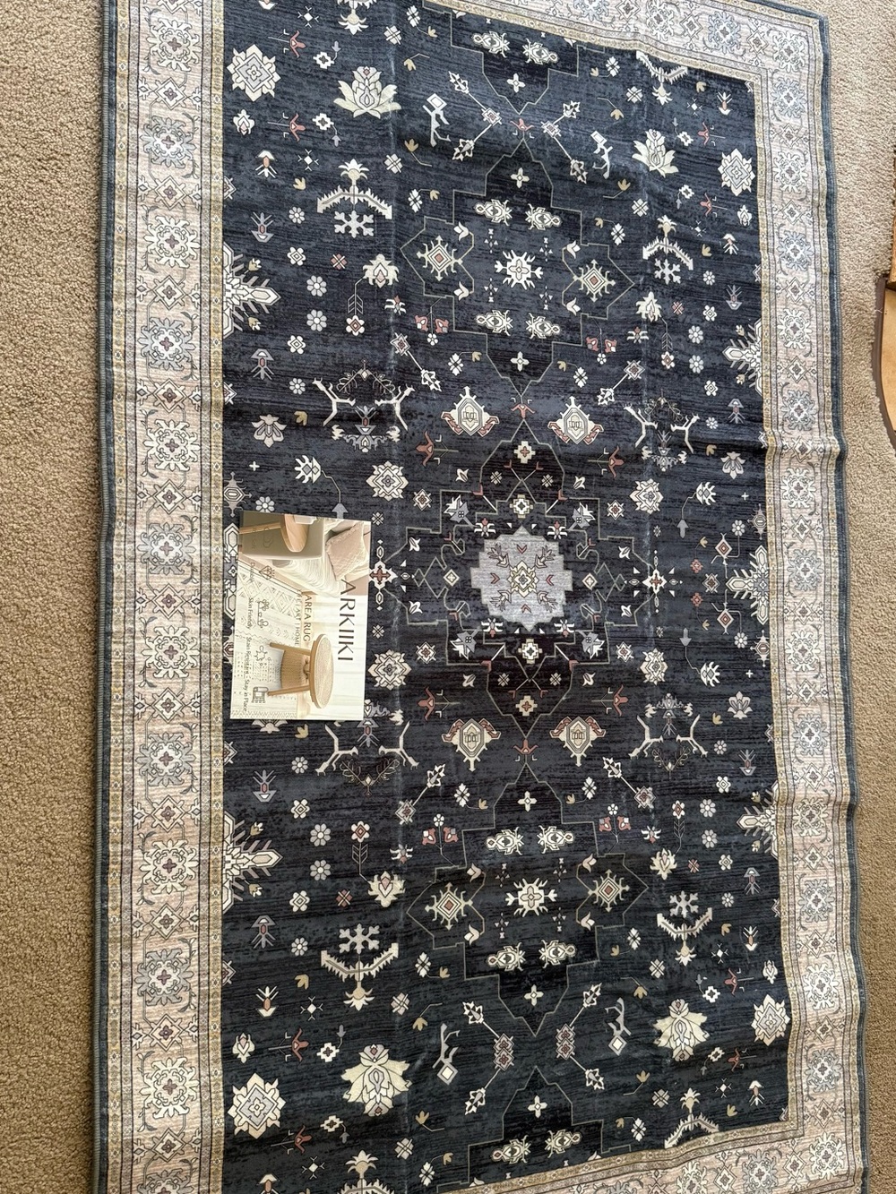 Dark Navy Floral Medallion Area Rug